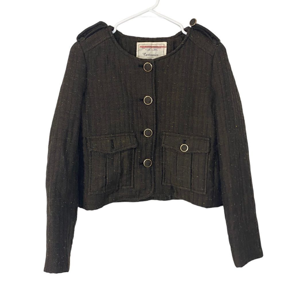 Cartonnier Anthropologie Brown Wool Blend Cropped Blazer Jacket